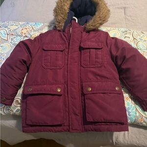 Carter's Burgundy Puffer Jacket with Faux Fur Hood